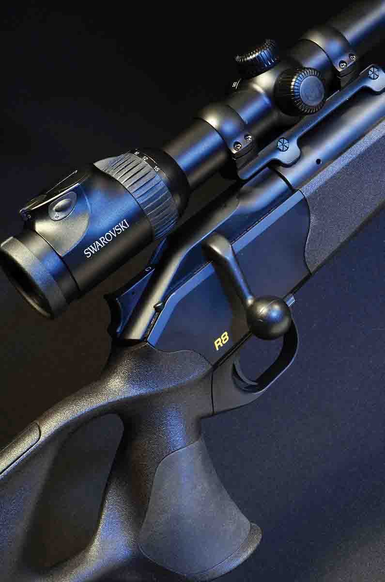 A Blaser R8 in its guise as a .222 Remington, complete with the Ultimate stock – an extraordinarily ergonomic composite.